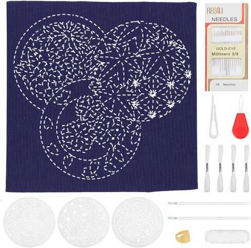WEBEEDY DIY Sashiko Embroidery Kit Stitching Sashiko Placemat with Traditional Japanese Sashiko Pattern Template Fabric Flower Table Mats Needlework with Instructions for Home Dining Table Decor in Saudi Arabia