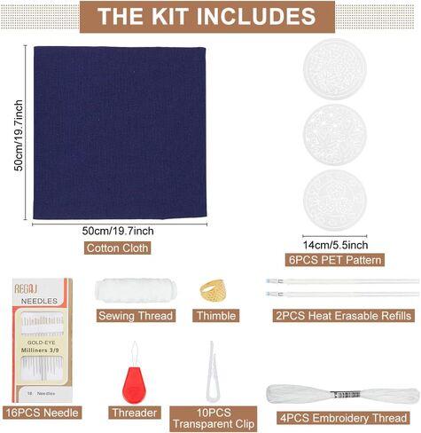 WEBEEDY DIY Sashiko Embroidery Kit Stitching Sashiko Placemat with Traditional Japanese Sashiko Pattern Template Fabric Flower Table Mats Needlework with Instructions for Home Dining Table Decor in Saudi Arabia