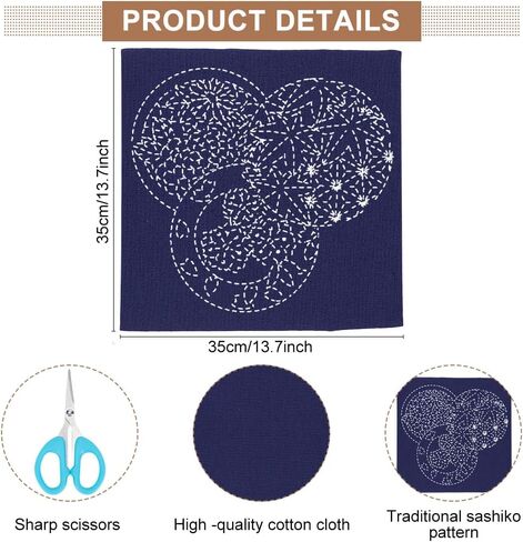 WEBEEDY DIY Sashiko Embroidery Kit Stitching Sashiko Placemat with Traditional Japanese Sashiko Pattern Template Fabric Flower Table Mats Needlework with Instructions for Home Dining Table Decor in Saudi Arabia