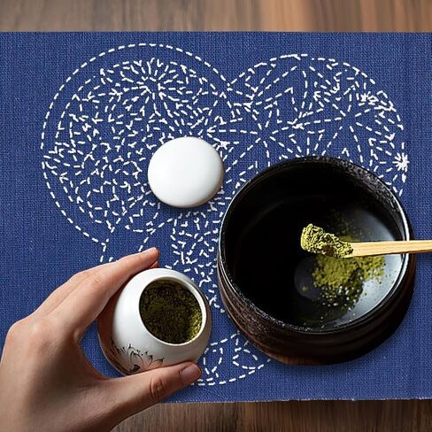 WEBEEDY DIY Sashiko Embroidery Kit Stitching Sashiko Placemat with Traditional Japanese Sashiko Pattern Template Fabric Flower Table Mats Needlework with Instructions for Home Dining Table Decor in Saudi Arabia