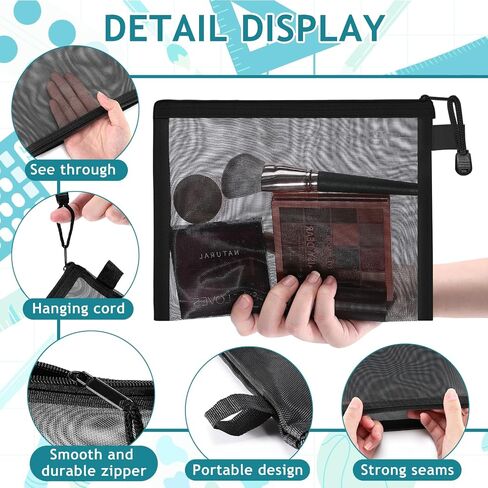 15 Pcs Mesh Zipper Pouch Bags,Black Makeup Bags,Zipper Nylon Mesh Pouch,Nylon Mesh Cosmetic Bags,Portable Makeup Pouches Organizing for Travel and Office Supplies(Black, 8.8x 7 Inch) in Saudi Arabia