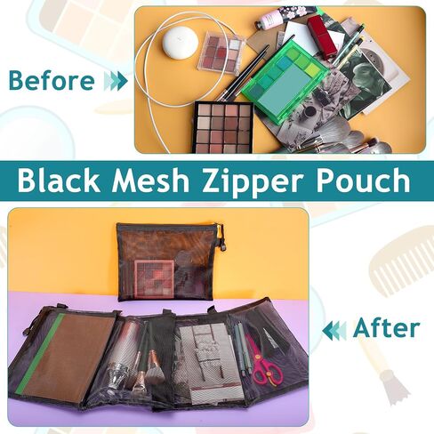 15 Pcs Mesh Zipper Pouch Bags,Black Makeup Bags,Zipper Nylon Mesh Pouch,Nylon Mesh Cosmetic Bags,Portable Makeup Pouches Organizing for Travel and Office Supplies(Black, 8.8x 7 Inch) in Saudi Arabia