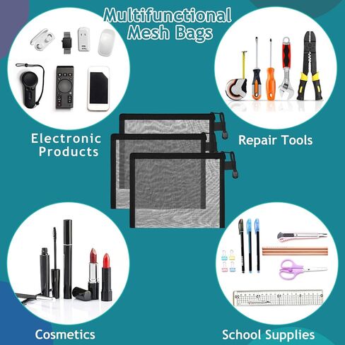 15 Pcs Mesh Zipper Pouch Bags,Black Makeup Bags,Zipper Nylon Mesh Pouch,Nylon Mesh Cosmetic Bags,Portable Makeup Pouches Organizing for Travel and Office Supplies(Black, 8.8x 7 Inch) in Saudi Arabia
