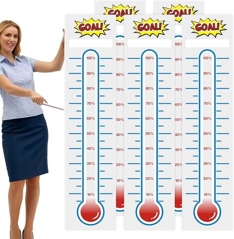 KIUKIUO 5 قطع من الرسوم البيانية لأهداف ميزان الحرارة لجمع التبرعات 10 × 40 لتتبع أهداف المسح الجاف، مخطط ميزان الحرارة لإعداد الأهداف، ملصق حائط من الفينيل للمنزل والمدرسة والمكتب لجمع التبرعات in Kuwait