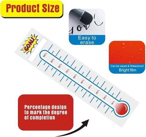 KIUKIUO 5 قطع من الرسوم البيانية لأهداف ميزان الحرارة لجمع التبرعات 10 × 40 لتتبع أهداف المسح الجاف، مخطط ميزان الحرارة لإعداد الأهداف، ملصق حائط من الفينيل للمنزل والمدرسة والمكتب لجمع التبرعات in Kuwait