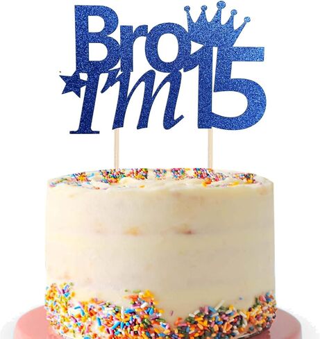 1Pcs 15th Birthday Cake Topper Blue Glitter Bro I'm 15 Birthday Cake Pick Cheers to 15 Years Old Fifteen Fabulous Cake Decorations for 15th Birthday Theme Party Supplies(Blue) (Blue) in Saudi Arabia