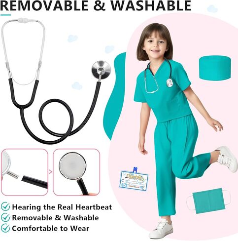زي طبيب الأطفال، فستان تنكري للهالوين، مجموعة تنظيف الممرضة هدية للأولاد والبنات من عمر 3 إلى 12 سنة 6 قطع in Kuwait