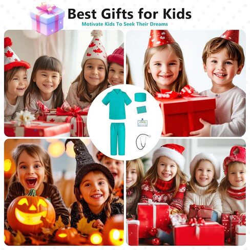 زي طبيب الأطفال، فستان تنكري للهالوين، مجموعة تنظيف الممرضة هدية للأولاد والبنات من عمر 3 إلى 12 سنة 6 قطع in Kuwait