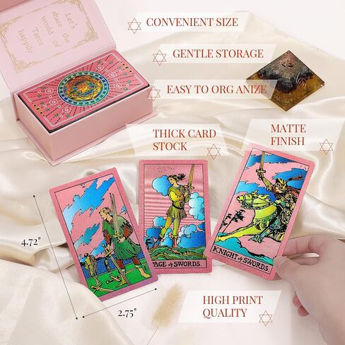 Tarot Cards，Tarot Cards With Guide Book Waterproof Tarot Cards Tarot Gold Foil Tarot Cards for Beginners Tarot Deck Tarot Cards with Meanings on Them Rider Waite Tarot Deck Tarrot Tarot Decks in Saudi Arabia
