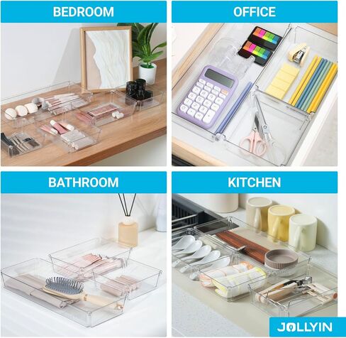 6 Pack Large Clear Plastic Drawer Organizer Trays, Drawer Organizers and Storage Dividers, Non-Slip Storage Bins for Jewelry, Snacks, Office, Bathroom, Bedroom and Kitchen in Saudi Arabia