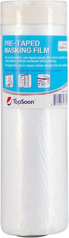 TopSoon Pre-Taped Masking Film 21.6 inches x 65.6 feet Painters Plastic Sheeting Roll with Tape- Easy to Apply, Durable and Versatile Protection for Painting, Renovation, and More in Saudi Arabia
