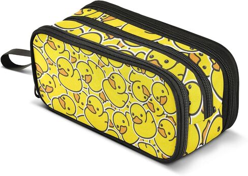 Big Capacity Pencil Case 3 Compartments Pen Case Canvas Bag Dog Alphabet Animal Make-up Pen Pouch for Office College School Kids Teens Student (Duck Ducky Animal Yellow) in Saudi Arabia