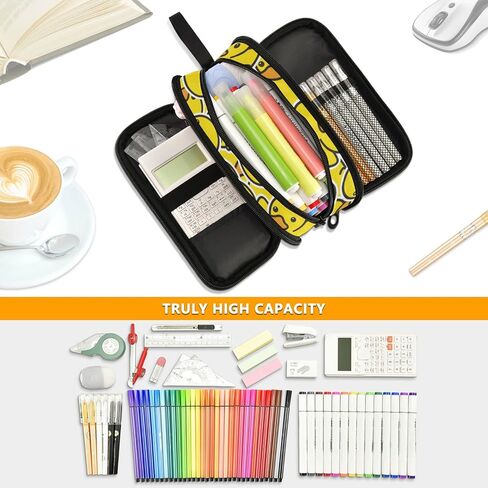Big Capacity Pencil Case 3 Compartments Pen Case Canvas Bag Dog Alphabet Animal Make-up Pen Pouch for Office College School Kids Teens Student (Duck Ducky Animal Yellow) in Saudi Arabia