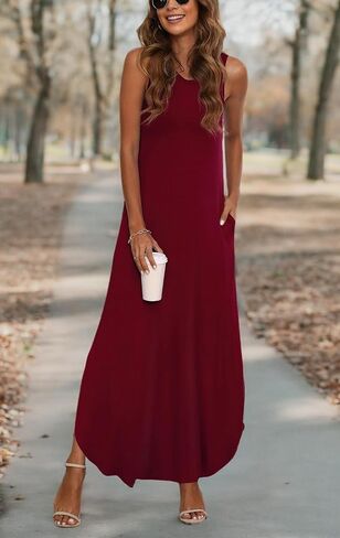 GRECERELLE Women's Summer Sleeveless Casual Long Dresses Split Maxi Dress with Pockets in Kuwait