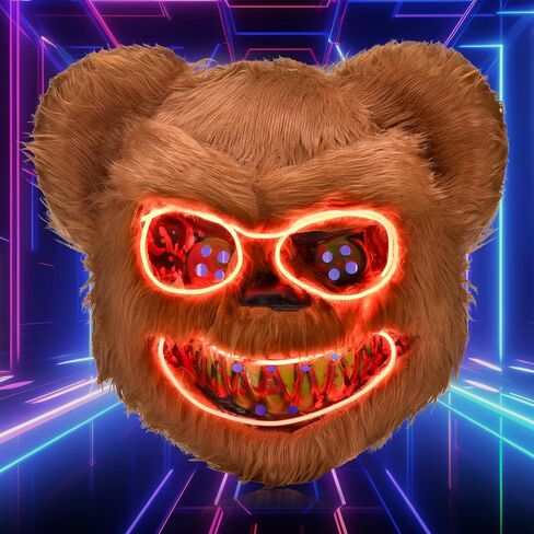 BADALU Led Mask, Halloween Mask LED Light up Mask Bear Scary Mask Bloody Plush Head Mask for Cosplay Halloween Costumes in Saudi Arabia