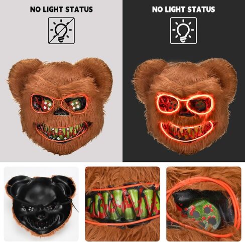 BADALU Led Mask, Halloween Mask LED Light up Mask Bear Scary Mask Bloody Plush Head Mask for Cosplay Halloween Costumes in Saudi Arabia