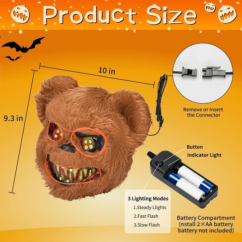 BADALU Led Mask, Halloween Mask LED Light up Mask Bear Scary Mask Bloody Plush Head Mask for Cosplay Halloween Costumes in Saudi Arabia
