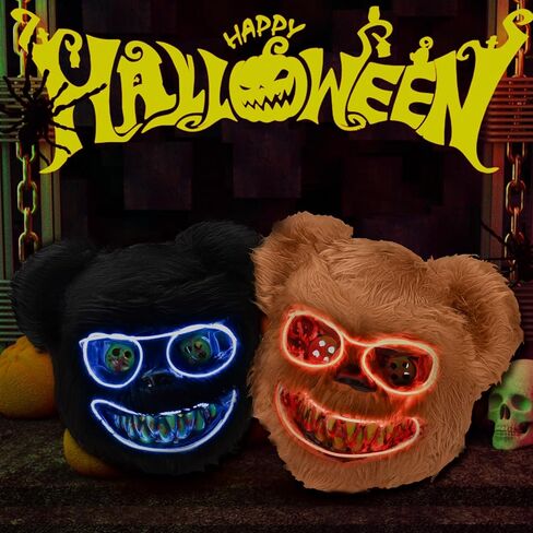 BADALU Led Mask, Halloween Mask LED Light up Mask Bear Scary Mask Bloody Plush Head Mask for Cosplay Halloween Costumes in Saudi Arabia