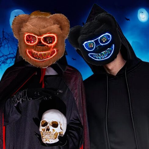 BADALU Led Mask, Halloween Mask LED Light up Mask Bear Scary Mask Bloody Plush Head Mask for Cosplay Halloween Costumes in Saudi Arabia