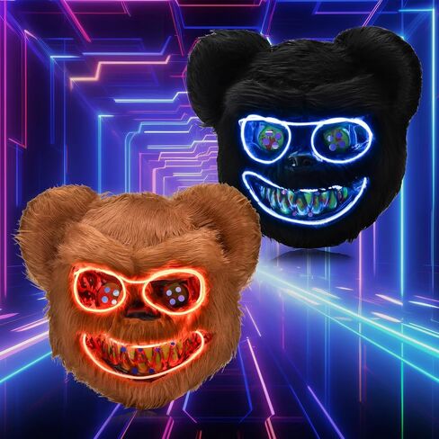 BADALU Led Mask, Halloween Mask LED Light up Mask Bear Scary Mask Bloody Plush Head Mask for Cosplay Halloween Costumes in Saudi Arabia