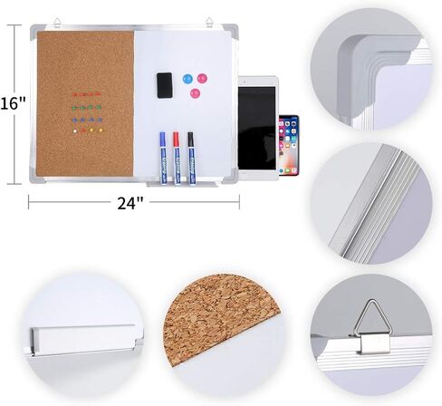 24“*18" Combo Boards Hanging Board Half Cork Half whiteboard for Home Office Desk Dry Erase with 1 Magnetic Dry Eraser, 3 Markers, 3 Magnets and 16 Thumb Tacks in Saudi Arabia