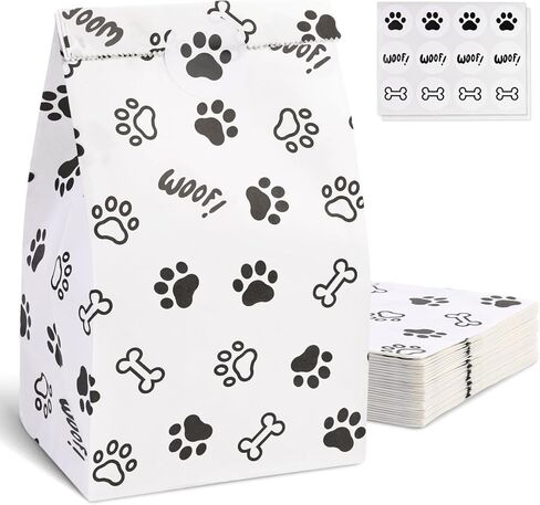 أكياس هدايا ورقية مطبوعة بمخالب الكلب من جوهاوس، 24 قطعة من أكياس المكافآت بطباعة مخالب باللون الأسود والأبيض لحفلات أعياد الميلاد وحفلات استقبال المولود الجديد، مقاس 4.7 بوصة × 3.1 بوصة × 8.7 بوصة in Kuwait