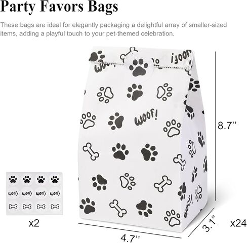 أكياس هدايا ورقية مطبوعة بمخالب الكلب من جوهاوس، 24 قطعة من أكياس المكافآت بطباعة مخالب باللون الأسود والأبيض لحفلات أعياد الميلاد وحفلات استقبال المولود الجديد، مقاس 4.7 بوصة × 3.1 بوصة × 8.7 بوصة in Kuwait