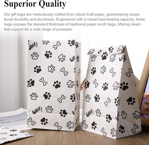 أكياس هدايا ورقية مطبوعة بمخالب الكلب من جوهاوس، 24 قطعة من أكياس المكافآت بطباعة مخالب باللون الأسود والأبيض لحفلات أعياد الميلاد وحفلات استقبال المولود الجديد، مقاس 4.7 بوصة × 3.1 بوصة × 8.7 بوصة in Kuwait