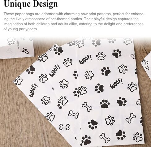 أكياس هدايا ورقية مطبوعة بمخالب الكلب من جوهاوس، 24 قطعة من أكياس المكافآت بطباعة مخالب باللون الأسود والأبيض لحفلات أعياد الميلاد وحفلات استقبال المولود الجديد، مقاس 4.7 بوصة × 3.1 بوصة × 8.7 بوصة in Kuwait