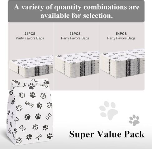 أكياس هدايا ورقية مطبوعة بمخالب الكلب من جوهاوس، 24 قطعة من أكياس المكافآت بطباعة مخالب باللون الأسود والأبيض لحفلات أعياد الميلاد وحفلات استقبال المولود الجديد، مقاس 4.7 بوصة × 3.1 بوصة × 8.7 بوصة in Kuwait