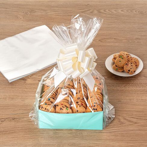 Restaurantware Bag Tek 12 x 4 x 20 Inch Gift Basket Bags 10 Bags For Part Favors - With Gusseted Sides Disposable Clear Plastic Basket Bags For Wedding Or Party Gifts in Saudi Arabia