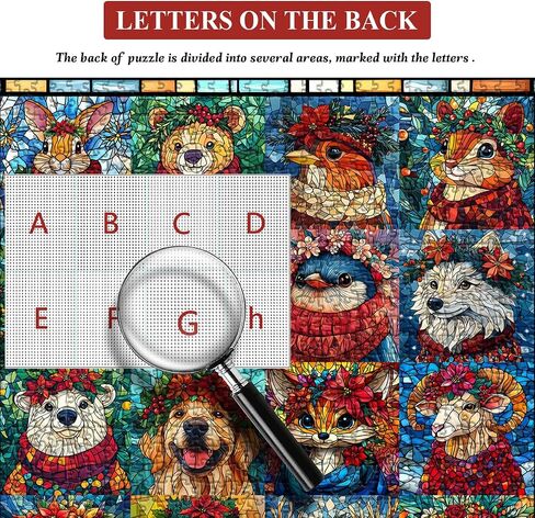Stained Glass Puzzle Christmas Puzzles 1000 Pieces for Adults, Mosaic Holiday Puzzles Animal Dog Cat Flower Crown, Impossible Hard Difficult Challenging Jigsaw Puzzles, Colorful Xmas Collage Puzzle in Saudi Arabia