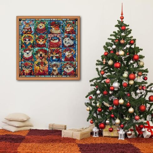 Stained Glass Puzzle Christmas Puzzles 1000 Pieces for Adults, Mosaic Holiday Puzzles Animal Dog Cat Flower Crown, Impossible Hard Difficult Challenging Jigsaw Puzzles, Colorful Xmas Collage Puzzle in Saudi Arabia