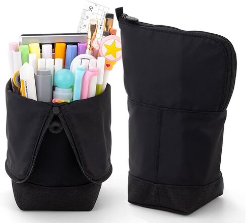 Rolin Roly Eversion Pencil Case Stand up Pencil Holder Pencil Pouch Nylon twill Pencil Case Cosmetics Pouch with Zipper Makeup Bag Case (Black) in Saudi Arabia