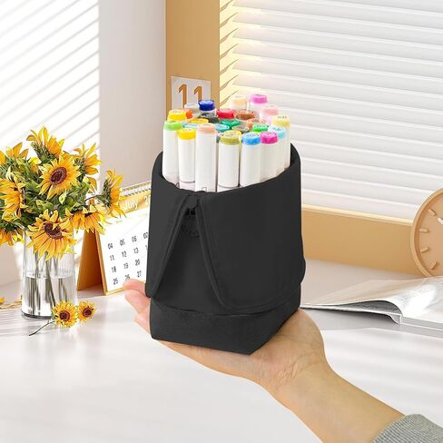 Rolin Roly Eversion Pencil Case Stand up Pencil Holder Pencil Pouch Nylon twill Pencil Case Cosmetics Pouch with Zipper Makeup Bag Case (Black) in Saudi Arabia