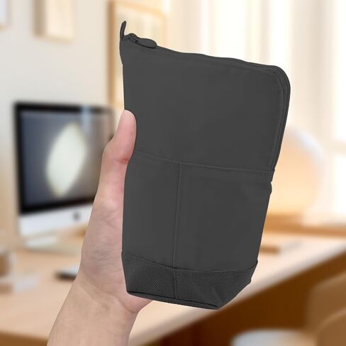 Rolin Roly Eversion Pencil Case Stand up Pencil Holder Pencil Pouch Nylon twill Pencil Case Cosmetics Pouch with Zipper Makeup Bag Case (Black) in Saudi Arabia