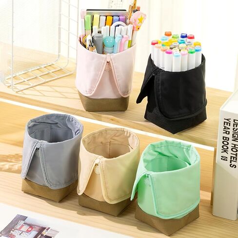 Rolin Roly Eversion Pencil Case Stand up Pencil Holder Pencil Pouch Nylon twill Pencil Case Cosmetics Pouch with Zipper Makeup Bag Case (Black) in Saudi Arabia