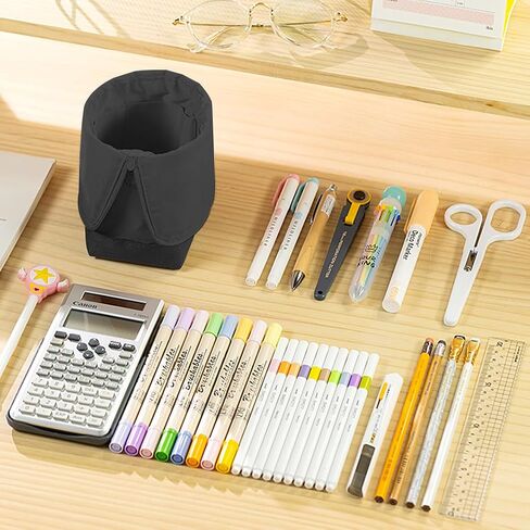 Rolin Roly Eversion Pencil Case Stand up Pencil Holder Pencil Pouch Nylon twill Pencil Case Cosmetics Pouch with Zipper Makeup Bag Case (Black) in Saudi Arabia