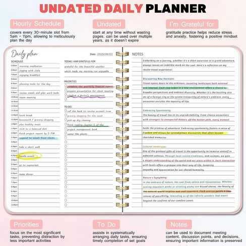 Daily Planner To Do List Notebook with Hourly Schedule, Undated Spiral Appointment Planner to Organize Your Daily Task and Appointment, School or Office Supplies for Women & Men, 7.5"x10", Green in Saudi Arabia