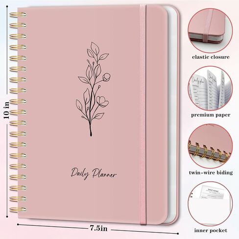 Daily Planner To Do List Notebook with Hourly Schedule, Undated Spiral Appointment Planner to Organize Your Daily Task and Appointment, School or Office Supplies for Women & Men, 7.5"x10", Green in Saudi Arabia