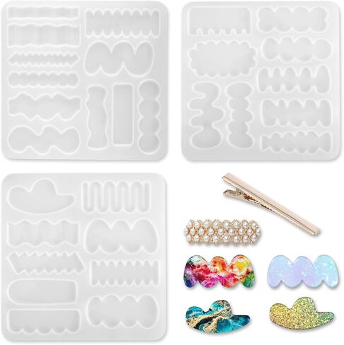 Hair Clip Silicone Molds for Resin Casting, Multi-style DIY Hair Clips Resin Molds with 10 Golden Hair Clip Accessories, Hairpin Molds for Epoxy Resin Casting Resin Hair Clips Mold for Hair Pin Making in Saudi Arabia