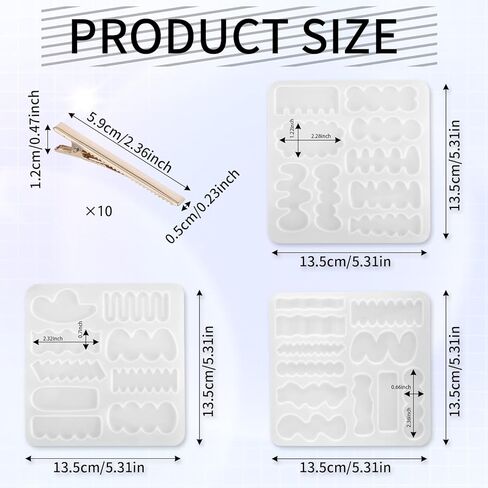 Hair Clip Silicone Molds for Resin Casting, Multi-style DIY Hair Clips Resin Molds with 10 Golden Hair Clip Accessories, Hairpin Molds for Epoxy Resin Casting Resin Hair Clips Mold for Hair Pin Making in Saudi Arabia