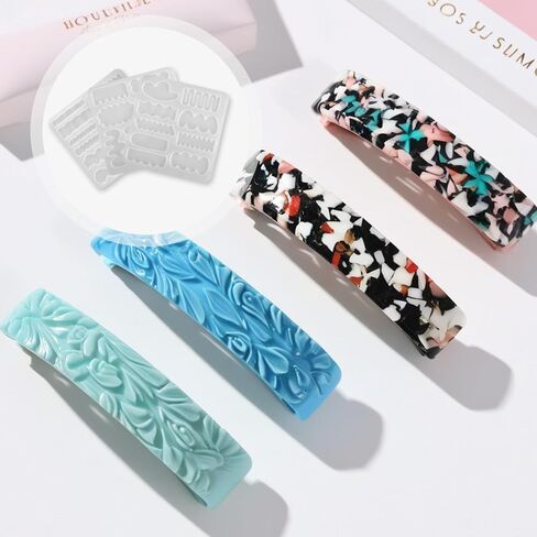 Hair Clip Silicone Molds for Resin Casting, Multi-style DIY Hair Clips Resin Molds with 10 Golden Hair Clip Accessories, Hairpin Molds for Epoxy Resin Casting Resin Hair Clips Mold for Hair Pin Making in Saudi Arabia