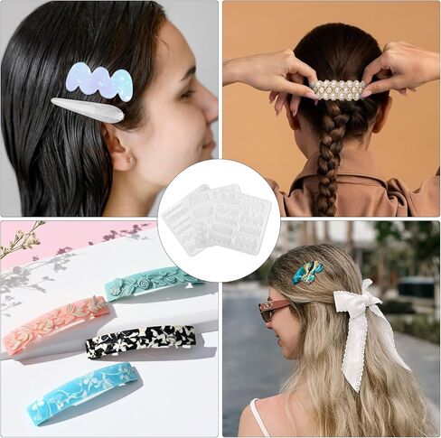 Hair Clip Silicone Molds for Resin Casting, Multi-style DIY Hair Clips Resin Molds with 10 Golden Hair Clip Accessories, Hairpin Molds for Epoxy Resin Casting Resin Hair Clips Mold for Hair Pin Making in Saudi Arabia
