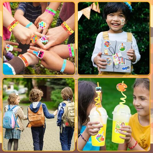 Tondiamo 206 Pcs Art Paint Party Favors Include Gift Cup Plastic Straw Color Pen Keychain Pendant Bracelet Ring Temporary Tattoo Party Blower Card Splatter Confetti for School Reward Birthday Party in Saudi Arabia