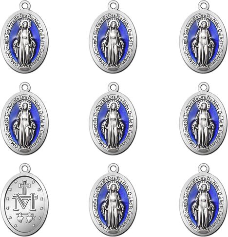 50Pieces Small Metal Oval Blue Enamel Our Lady Religious Medal Charm Jesus Virgin Mary Pendants for Diy Bracelet Necklace Jewelry Making Supplies in Saudi Arabia