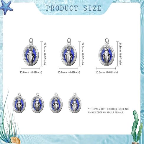50Pieces Small Metal Oval Blue Enamel Our Lady Religious Medal Charm Jesus Virgin Mary Pendants for Diy Bracelet Necklace Jewelry Making Supplies in Saudi Arabia