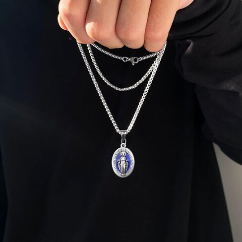50Pieces Small Metal Oval Blue Enamel Our Lady Religious Medal Charm Jesus Virgin Mary Pendants for Diy Bracelet Necklace Jewelry Making Supplies in Saudi Arabia