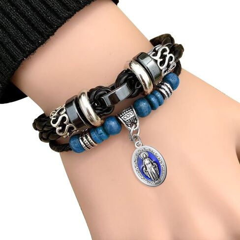 50Pieces Small Metal Oval Blue Enamel Our Lady Religious Medal Charm Jesus Virgin Mary Pendants for Diy Bracelet Necklace Jewelry Making Supplies in Saudi Arabia