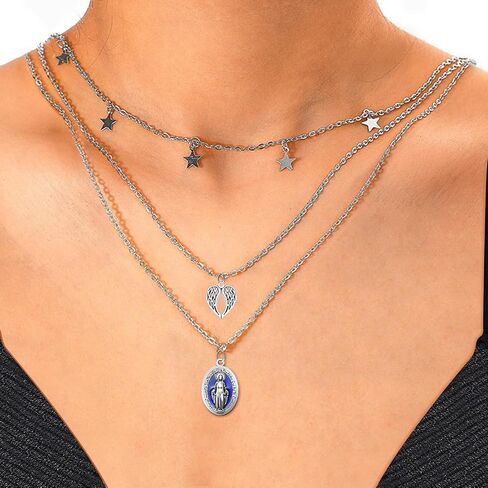 50Pieces Small Metal Oval Blue Enamel Our Lady Religious Medal Charm Jesus Virgin Mary Pendants for Diy Bracelet Necklace Jewelry Making Supplies in Saudi Arabia